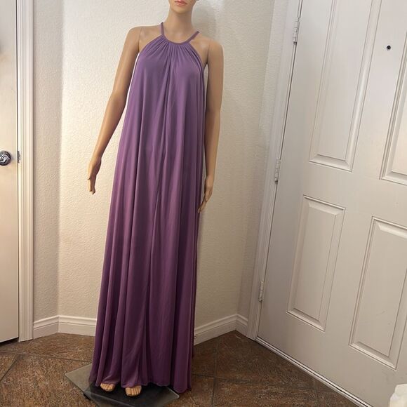 David’s Bridal Dress Sz 14 Wisteria Iris Violet Boat High Neck Tent Sheer Lined - Picture 2 of 16